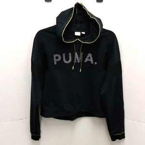 Puma Cropped Mesh Hoodie Jacket  Black Yellow Trim medium